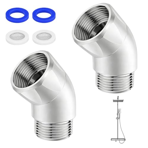 Juego de 2 adaptadores de manguera de ducha de 135°, ajuste universal de ángulo de ducha de acero inoxidable, pieza articulada para cabezal de ducha y adaptador de ángulo de ducha para conexión de