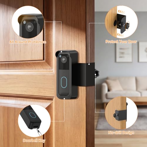 TECKNET No-Drill Mount for Blink Video Doorbell 1st & 2nd Gen, Anti-Theft Security Bracket with Rain Cover, Unobstructed View & Sensor, Easy Apartment Installation,Black - image 6