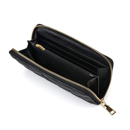 Luxury Black Quilted Leather Long Zipper Wallet Clutch Credit Card Holder Zip Around Wallet Coin Purse Business Card Holder Gift for Women Gift for Girl4
