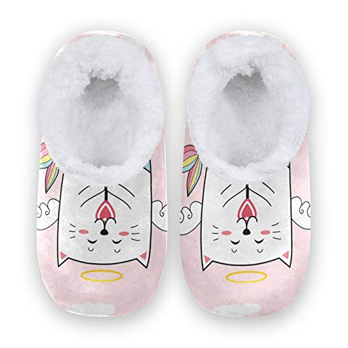 TropicalLife JNlover - Pantuflas para casa con diseño de gato y sirena, con parte trasera...