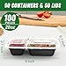 Dealusy 50 Pack (100-Piece) 28 oz Meal Prep Containers Reusable with Lids 2-Compartment, Sturdy Leakproof Food Safe, Microwave Freezer Dishwasher Safe, To Go Take Out Plastic Food Storage, Black