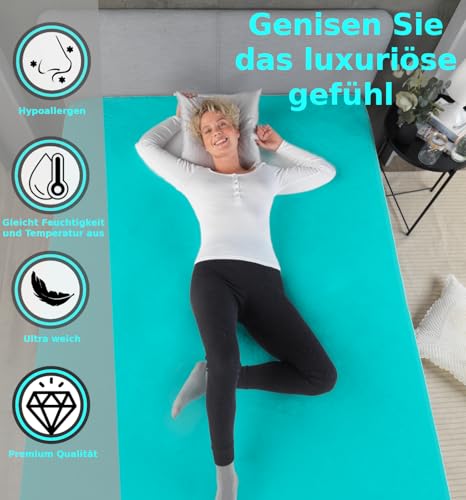 MALIKA® Premium warme Spannbettlaken Cashmere-Touch Bettlaken Jersey Fleece Spannbetttuch Laken, Farbe:Petrol, Größe:140-160 x 200 cm