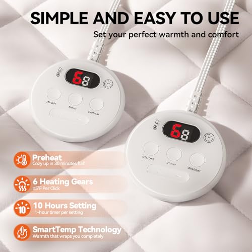 ESTINGO Heated Electric Under Blanket Bed Super King 180x200cm, Extra Large Heated Mattress Cover, 6 Heat Settings, 10H Timer Auto Off, Dual Control, Overheat Protection, CE & UKCA Certified, Washable - Image 2