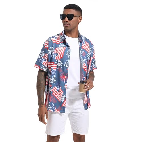 FT FENTENG Men's Casual Button Down Shirts Regular Fit Short Sleeve Hawaiian Shirt for Men2