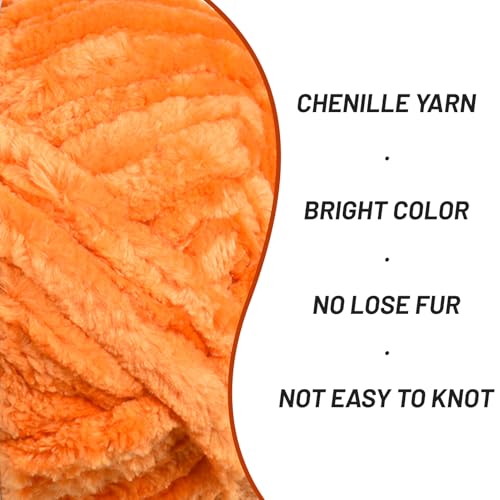Image of Fuzzy Chenille Yarn for Crocheting & Knitting - Soft Plush, Bulky 100g (49.2yd), Baby Blanket & Amigurumi Yarn - Crochet Fluffy Velvet (Orange)
