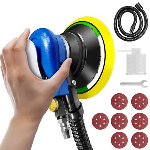 Image of 6" Air Random Orbital Sander Dual Action Pneumatic Palm Sander with Speed Regulation Air Orbit Polisher with Dust Collection Hose, Bag and 7pcs Sandpapers for Sanding Wood Metal, Auto Repair Work