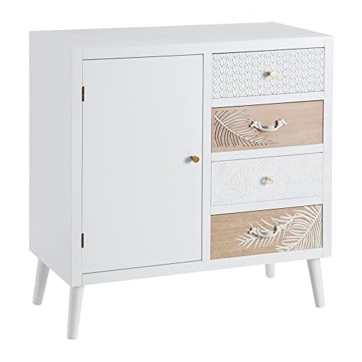 LOLAhome Aparador Blanco Tallado con Hojas Madera Pino de 80x40x80 cm