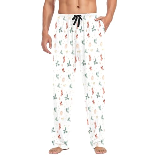 Mens Cotton Pajama Pants Sleep Lounge Pj Bottoms Sleepwear with Pockets Drawstring S Socks Gift Box Leaves