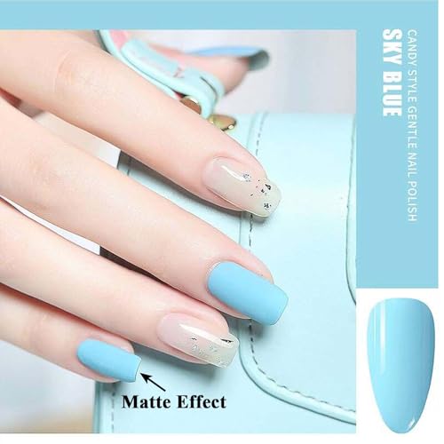 Blue Nail Polish - Sky Blue Nail Varnish - Summer Bright-Coloured Quick Dry Nail Varnish - Long Lasting Chip Resistant Air Dry No Need UV DIY Manicure Nail Art - Image 5