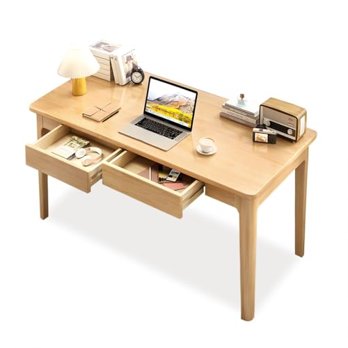 Solid Wood Desk with Drawers, Modern Wooden Computer Desk Writing Desk Work Desk for Home Office Bedroom,Easy Assembly (Wood Color, 39inch / 100cm)