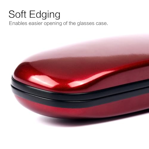 Image of Vemiss Hard Shell Glasses Case, Unisex Portable Metal Eyeglass Case (Burgundy)