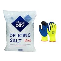 PDL - Pegdev 10kg Premium White De-Icing Salt - Pair of Thermal Gloves Included for Spreading - Quickly Melt Snow and Ice - No Messy Residue