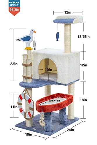 Hyabi 46.8 Inch Boat Buoy Novelty Seagull Cat Tree Tower Condo Furniture Apartment Plush Habitat Kitten Amusement Platform With Scratch Posts Toy Fish Pet House Play For Indoor Cats (Large 46.8" H) #TOP2
