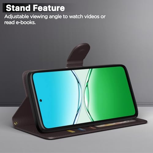 Image of Amazon Basics Flip Cover for Oppo A5 5G Leather Finish | Wallet Stand and Shock Proof | Inside TPU with Card Pockets | Complete Protection Flip Case (Coffee)