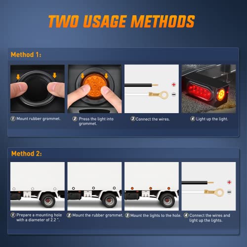 Image of Nilight 2 inch Round Marker Light 2PCS Amber 9LED Clearance Lights Flush Mount | With Plug Grommet Pigtail Hardwired For 12V Truck Trailer Tractor Buses Vans Boat Mechanical Safety Lighting