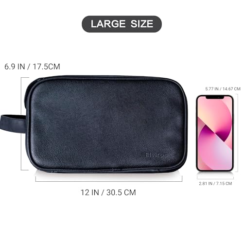 Elviros Toiletry Bag for Men, Large Travel Shaving Dopp Kit Water-resistant Bathroom Toiletries Organizer PU Leather Cosmetic Bags