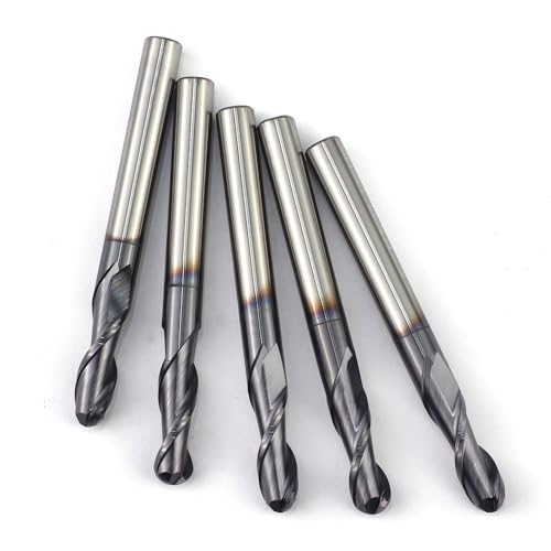 Image of Ball Nose End Mills JESTUOUS Carbide Spiral Router Bits 2 Flute 1 /4 inch Shank Dia. 3 /4 inch Flute Length for Milling Metal Steels,5 Pieces