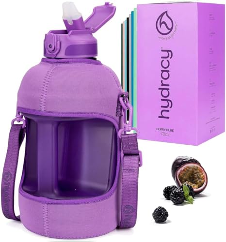 Image of Hydracy Water Bottle with Storage Sleeve and Straw- Large Half Gallon 78 Oz BPA Free Motivational Water Bottle with Time Marker -Leak Proof Gym Bottle -Ideal Gift for Fitness or Sports & Outdoors