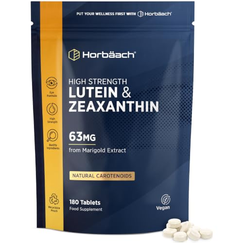 Lutein and Zeaxanthin Supplement | 180 Vegan Tablets | 60mg of Lutein and 3mg of Zeaxanthin | High Strength from Marigold Extract | By Horbaach
