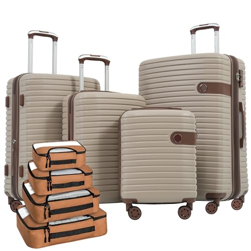 4 Piece Luggage Set with Expandable Hard Shell, Lightweight Design and Spinner Wheels, Khaki