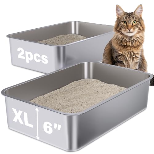 Holintan Stainless Steel Litter Box 2 Pack, 23.6" X 15.7" X 6" Steel Litter Box XL No Smell, Extra Large Metal Litterbox for Big Cat, Multiple Cats, Non Stick, Easy Cleaning - image 8