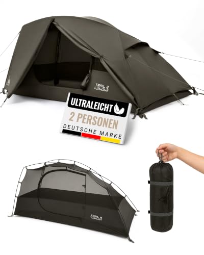 WANDERFALKE® Trail 1-2 Personen Zelt Ultraleicht, kleines Packmaß, wasserdicht 4.000mm, leichtes 1-2 Mann Trekkingzelt Ultralight, Outdoor Zelte für Trekking, Bikepacking, Camping, Reise (Trail 2)