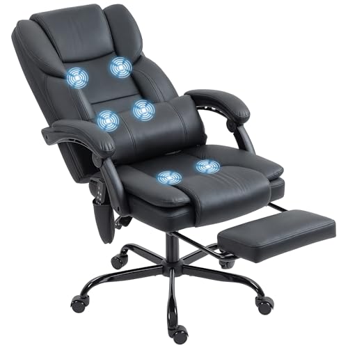 Image of HOMCOM Massage Office Chair with Foot Rest and 6 Points Vibration, Executive Office Desk Chair with Scratch-Resistant Faux Leather, Reclining Back, Comfy Lumbar Support, Remote, Black
