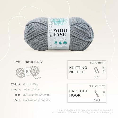 Image of (1 Skein) Lion Brand Yarn Wool-Ease Thick & Quick Bulky Yarn, Slate | Super Bulky Wool Acrylic Blend Fiber for Soft Hats, Sweaters, Chunky Blankets, Yarn for Crochet, Knitting, Crafts, Weaving