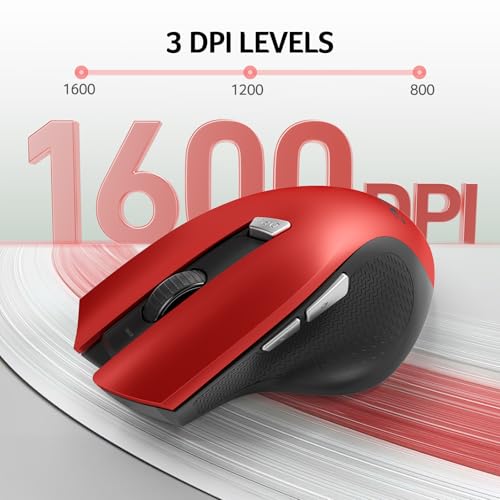 Acer Wireless Mouse for Laptop, 2.4GHz Computer Mouse 3 Adjustable DPI Office Cordless USB Mice with USBA Receiver, 6 Buttons, 1600 DPI, Medium to Large Sized Hands (Red) by Acer - Image 4