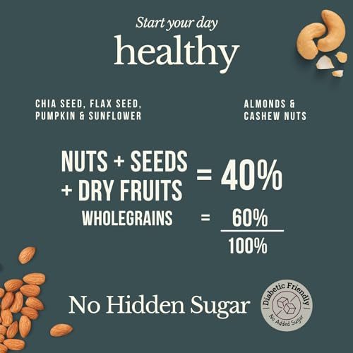 Image of Fulfilling Muesli Sugar free (700gx2) Pumpkin, Flax & Chia seeds, Dry fruit & Nuts Rolled Oats + Millet flakes No added Sugar snack | Gluten free Healthy Breakfast