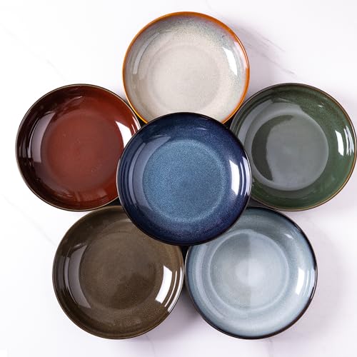 Image of LERATIO Large Pasta Bowls,38oz Ceramic Pasta Bowls,9.0" Reactive Glaze Pasta Bowl Set of 6,Microwave & Dishwasher,Oven Safe,Wide Serving Bowls for Salad,Pasta,Fruit,Scratch Resistant-Colorful