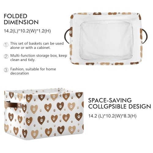 Image of Aslsiy Storage Basket Brown Hearts and Paws (2) Nursery Bins Baby Canvas Box Clothes Shelf Basket Laundry Hampers 1 Pcs
