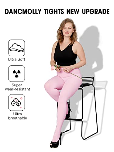 Image of DancMolly Plus Size Tights for Women, Control Top Semi Opaque Nylon Pantyhose High Waist