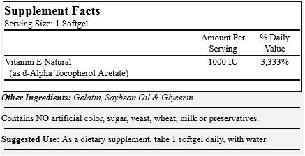Vitamin E 1000 IU (250 Softgels)