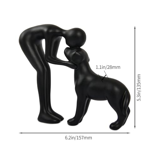 FriyGardcn Hunde-Skulptur, Heimdekoration, niedlicher Mann und Hund, Dekoration für Büro, Wohnzimmer, Schlafzimmer, Zuhause, Erinnerungsgeschenke für Tierliebhaber (schwarz)