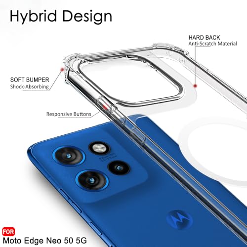Image of TheGiftKart ShockProof Ultra-Hybrid Back Cover Case for Motorola Moto Edge 50 Neo 5G Compatible with MagSafe | 360 Protection | Crystal Clear Hard Back Cover for Moto Edge 50 Neo (Transparent Bumper)