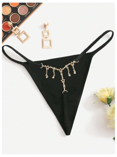 Image of RoseSeek Women's Sparkling Butterfly Chain Underwear Low Rise Cheeky G String Panty