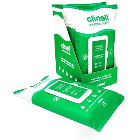 Clinell Universal Cleaning and Disinfecting Wipes for Home (CW70R4) - 4 Packs of 70 Antimicrobial Wipes with Moisture Lock Lid - Kills 99.99% of Germs, Effective from 10 Seconds Cover