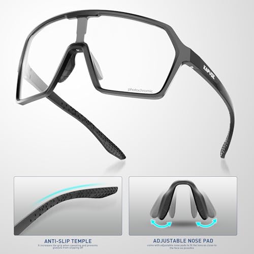 KAPVOE Photochromic Cycling Glasses Men Mountain Bike Glasses Women Clear MTB Sports Sunglasses TR90 Biking Goggles Transition Bicycle UV Protection Triathlon Running Black — view 4