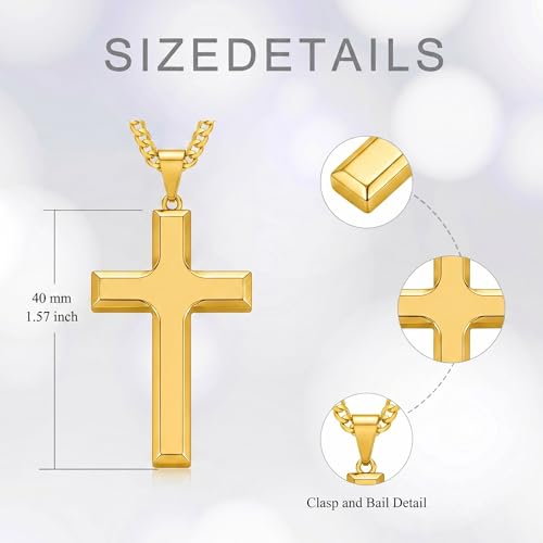 Image of Midari Gold Cross Necklace for Men 18K Gold Cross Pendant Minimalist Faith Necklace Christian Pendant Religious Gift