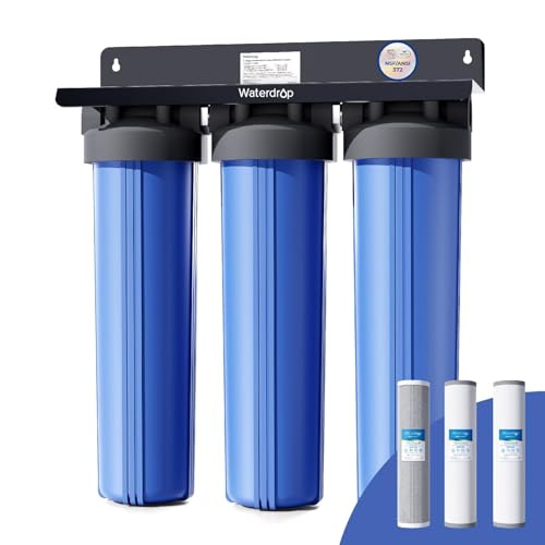 Waterdrop 3-Stage Whole House Water Filter System,Reduce Iron&Manganese,with Carbon &Sediment Filters,7-Stage Filtration,Reduce Lead,Chlorine,Odor,5 Micron WHF3T-FG,1" Inlet/Outlet Reduce Ir