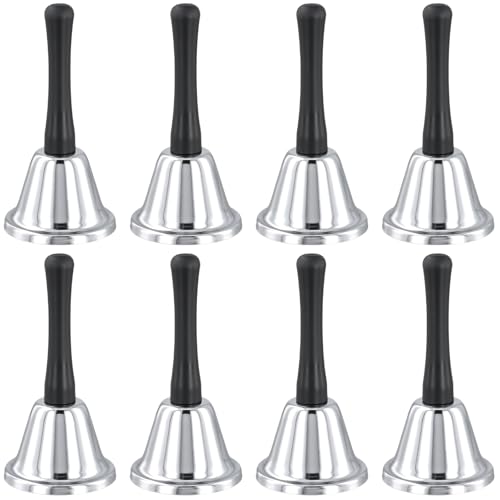 HONYUET 8PCS Stainless Steel Hand Bell, Small Metal Loud Handheld Bell for Christmas Service Restaurant Hotels Reception