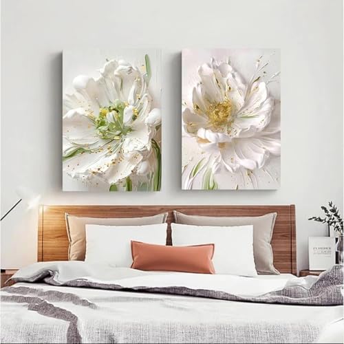 Peinture à l'huile blanche fleurs impression sur toile moderne 60x80