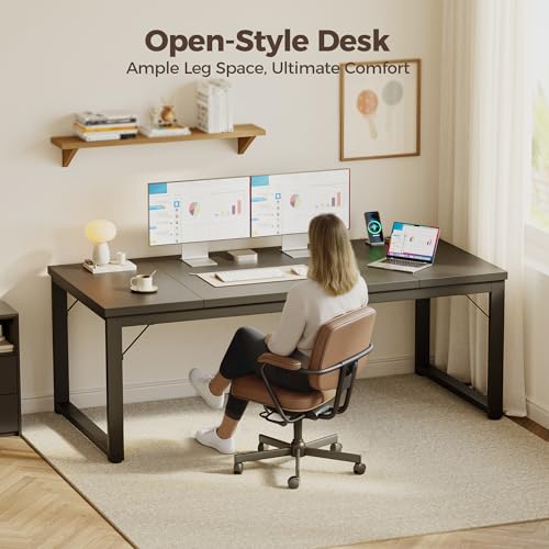 Image of Mericonia 63 Inch Computer Desk with Power Outlets, 1.2 inch Thick Office Table