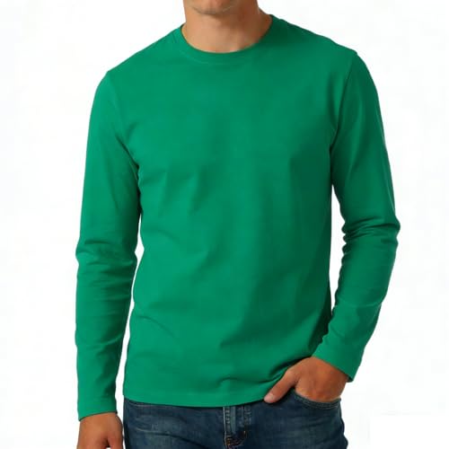 KikizYe Mens Long Sleeve T-Shirts Cotton Crewneck Tee Green Size XX-Large