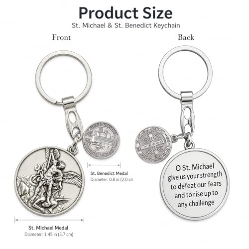 Image of St Michael Medals With St Benedict Keychain,Saint Michael With Saint Benedict Medal for Car,Catholic Religious Keychain,Medalla San Miguel Arcangel Adornos Llaveros Para Carros De Mujer Hombre