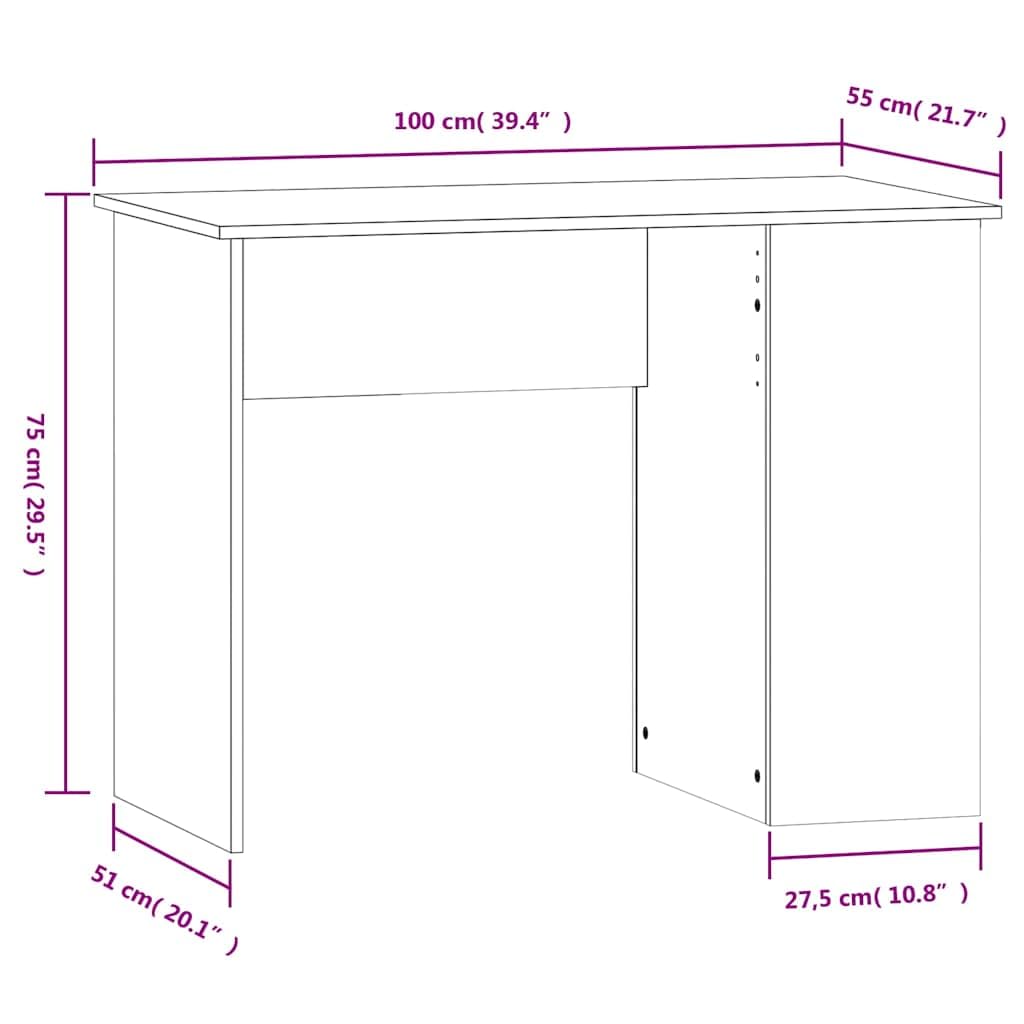 Biurko 100 x 55 x 75 cm drewno wykończone na wysoki połysk białe z półkami