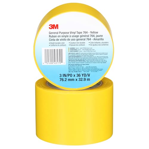 Image of 3M Vinyl Tape 764, General Purpose, 3 in x 36 yd, Yellow, 1 Roll, Light Traffic Floor Marking Tape, Social Distancing, Color Coding, Safety, Bundling