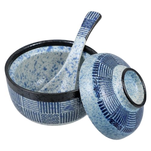 Cabilock 1 Set Ceramic Stew Pot with Lids Spoons Miso Soup Bowl Chawanmushi Cups Household Ramen Noodles Bowl Rice Serving Bowl for Home Restaurant