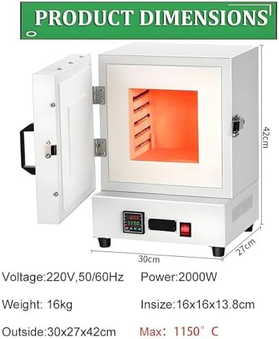 High-Temperature Muffle Furnace 1150℃, 2000W Kiln for Jewelry Making, Plaster Mold Burnout, Metal Casting, Ceramics, Glass Fusing, Home Lab Use